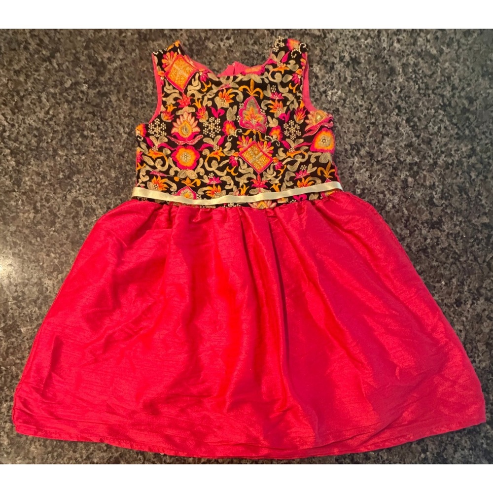 A.T.U.N. Girls Pink Embroidered Party Dress Sleeveless Formal Size 6-7Y